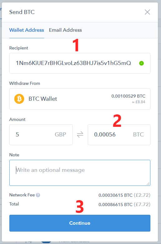 Sending Bitcoins from Coinbase